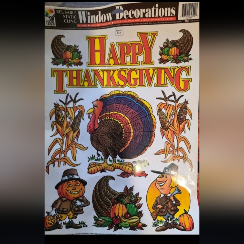 Vintage Color Clings Thanksgiving Static Window Clings Sheet New
